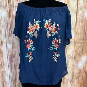 EM Embroidered Off-The-Shoulder Peasant Top